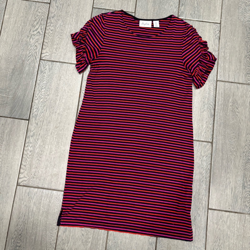 Heyton Striped Stretch Dress With Ruffle Sleeves Size Medium - Picture 2 of 9